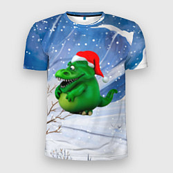 Мужская спорт-футболка Толстый дракон на снежном фоне