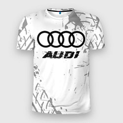 Футболка спортивная мужская Audi speed на светлом фоне со следами шин, цвет: 3D-принт