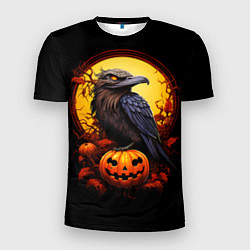 Футболка спортивная мужская Halloween - ворон и тыква, цвет: 3D-принт