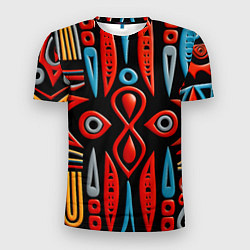 Мужская спорт-футболка Красно-синий узор в африканском стиле
