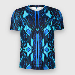 Мужская спорт-футболка Киберпанк неоновая броня синяя