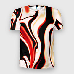 Мужская спорт-футболка Абстракция разлитые краски бежевый красный и чёрны