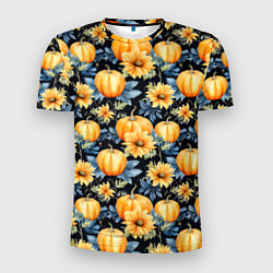 Мужская спорт-футболка Паттерн тыквы и цветы