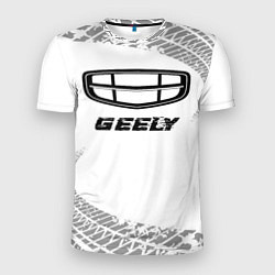 Футболка спортивная мужская Geely speed на светлом фоне со следами шин, цвет: 3D-принт