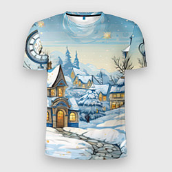 Футболка спортивная мужская Новогодний город иллюстрация, цвет: 3D-принт