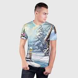 Футболка спортивная мужская Деревянный зимний домик, цвет: 3D-принт — фото 2