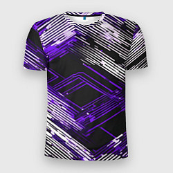 Футболка спортивная мужская Киберпанк линии белые и фиолетовые, цвет: 3D-принт