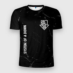 Мужская спорт-футболка System of a Down glitch на темном фоне вертикально