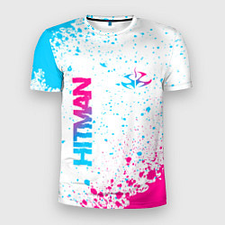 Мужская спорт-футболка Hitman neon gradient style вертикально