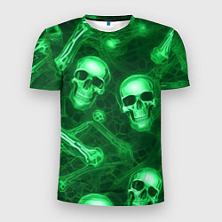 Футболка спортивная мужская Зелёные черепа и кости, цвет: 3D-принт