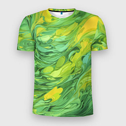 Футболка спортивная мужская Зелено желтая краска, цвет: 3D-принт