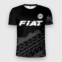 Футболка спортивная мужская Fiat speed на темном фоне со следами шин посередин, цвет: 3D-принт