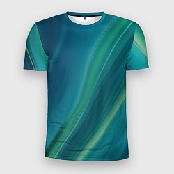Мужская спорт-футболка Сине-зелёная жидкая текстура - нейросеть