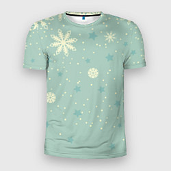 Мужская спорт-футболка Снежинки и звезды на матно зеленем