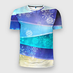 Мужская спорт-футболка Абстрактный синий волнистый фон со снежинками