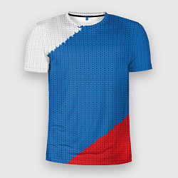 Футболка спортивная мужская Белый синий красный вязаный фон, цвет: 3D-принт