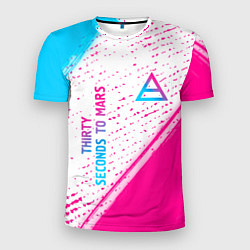 Мужская спорт-футболка Thirty Seconds to Mars neon gradient style вертика