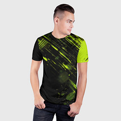 Футболка спортивная мужская Зеленая краска на черном фоне, цвет: 3D-принт — фото 2