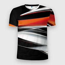 Мужская спорт-футболка Оранжевая и металлическая абстракция