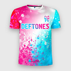 Мужская спорт-футболка Deftones neon gradient style посередине