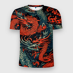 Мужская спорт-футболка Красный и серый дракон