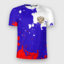Мужская спорт-футболка Российский герб на триколоре