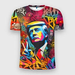 Футболка спортивная мужская Дональд Трамп - граффити - нейросеть, цвет: 3D-принт