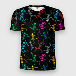 Мужская спорт-футболка Разноцветные танцующие скелетики