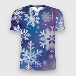 Мужская спорт-футболка Снежинки на фиолетово-синем фоне