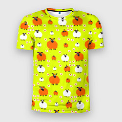 Мужская спорт-футболка Стадо овец в поле