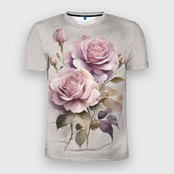 Мужская спорт-футболка Нежные розовые розы на стене