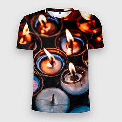Мужская спорт-футболка Новогодние горящие свечи