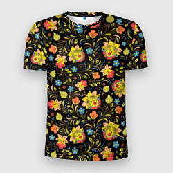 Мужская спорт-футболка Хохломская роспись разноцветные цветы