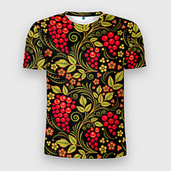 Футболка спортивная мужская Хохломская роспись красные ягоды, цвет: 3D-принт