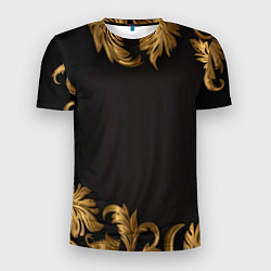 Мужская спорт-футболка Золотые объемные листья на черном