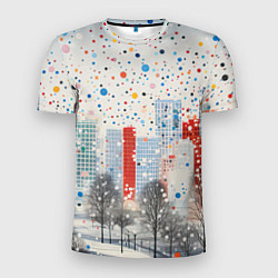 Мужская спорт-футболка Новогодний город и цветной снег