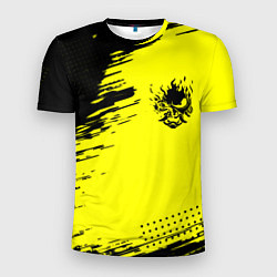 Мужская спорт-футболка Cyberpunk 2077 краски на чёрном