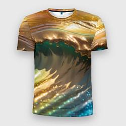 Мужская спорт-футболка Перламутровые блестящие волны радужных цветов
