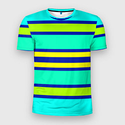Футболка спортивная мужская Неоновая бирюза в полоску, цвет: 3D-принт
