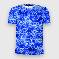 Мужская спорт-футболка Неоновые сердечки синие