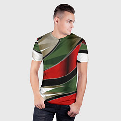 Футболка спортивная мужская Красные зеленые белые полосы абстракции, цвет: 3D-принт — фото 2