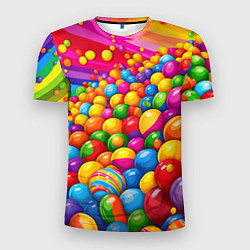 Мужская спорт-футболка Радужные пузырьки и радуга