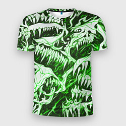 Мужская спорт-футболка Белые клыки на зелёном фоне