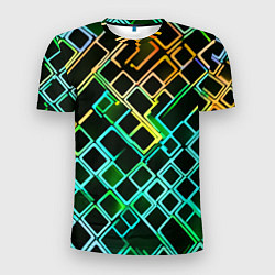 Мужская спорт-футболка Жёлто-синие квадраты на чёрном фоне