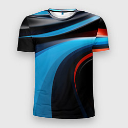 Футболка спортивная мужская Черные и синии волны спортивный стиль, цвет: 3D-принт