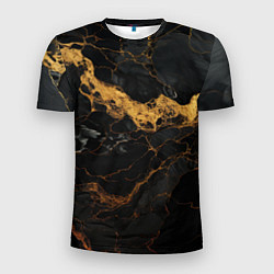 Мужская спорт-футболка Золотистые волны на черной материи