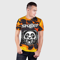 Футболка спортивная мужская Skillet рок панда и огонь, цвет: 3D-принт — фото 2