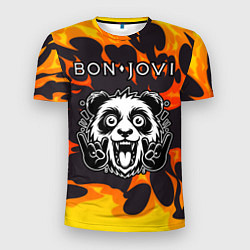 Футболка спортивная мужская Bon Jovi рок панда и огонь, цвет: 3D-принт