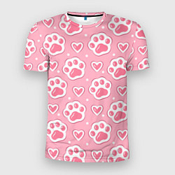 Мужская спорт-футболка Кошачьи лапки и сердечки
