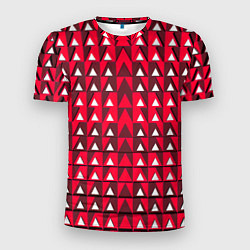 Мужская спорт-футболка Белые треугольники на красном фоне